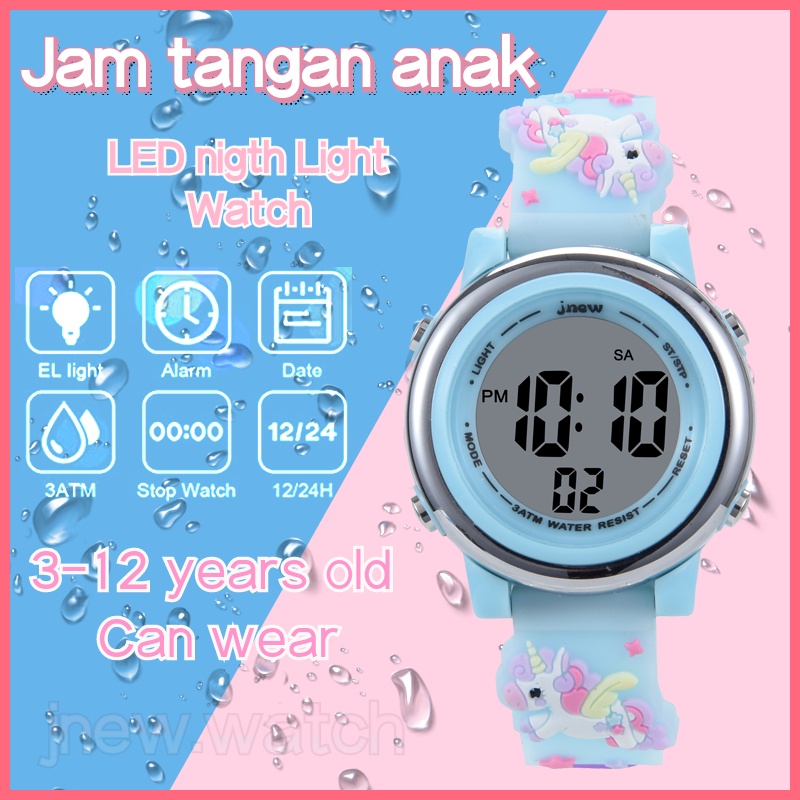 Jam Tangan Anak Kartun 3D Tahan Air dengan 7 Warna Lampu, Jam Digital Pergelangan Tangan Anak dengan Alarm dan Stopwatch untuk Anak Perempuan Usia 3-10 Tahun