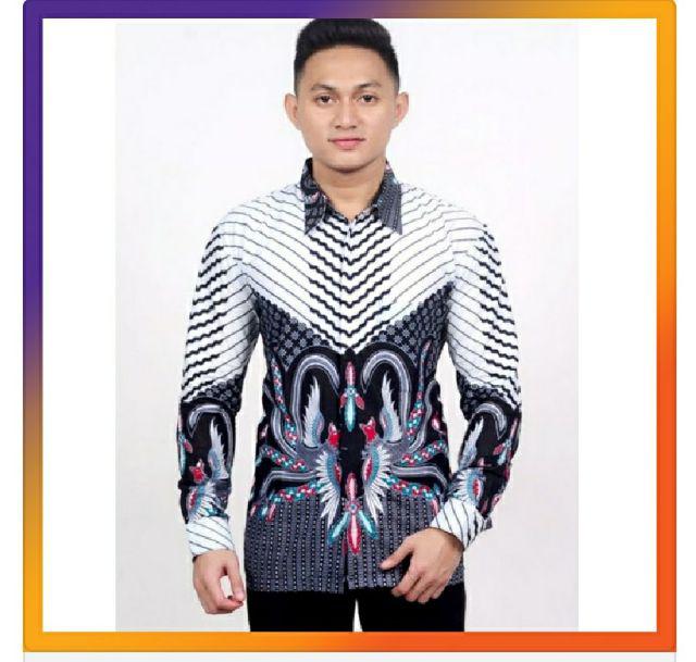 Kemeja Batik Pria Lengan Panjang Size M L Xl Xxl  Bswart Batik Hrb026 Kenongo Hem Panjang Padi