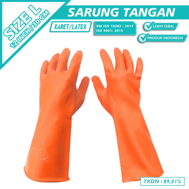 Sarung Tangan Karet Latex Panjang 12 inch atau 32cm harga perbag isi 10psg Orange
