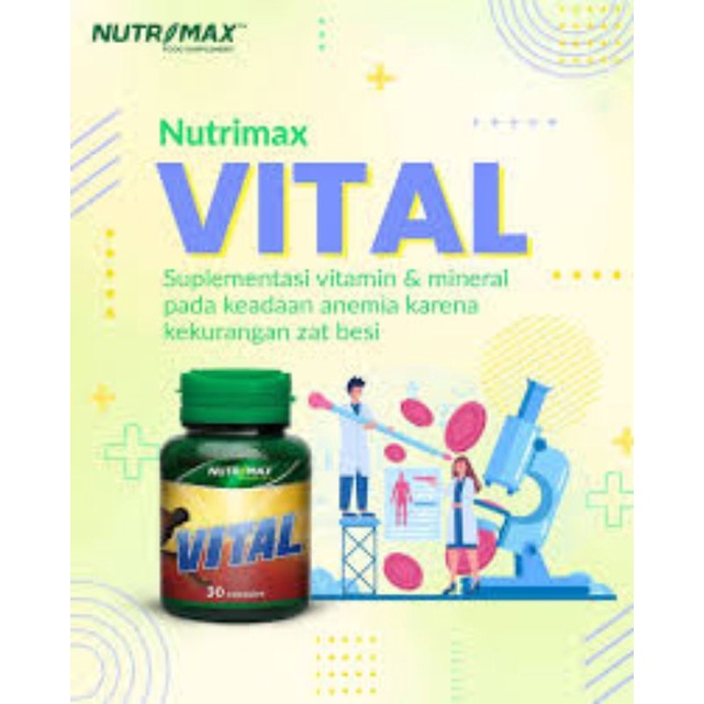 NUTRIMAX VITAL VITAMIN IRON ZAT BESI PENAMBAH DARAH ANEMIA ANTIBODI SERING PUSING NGANTUK 30