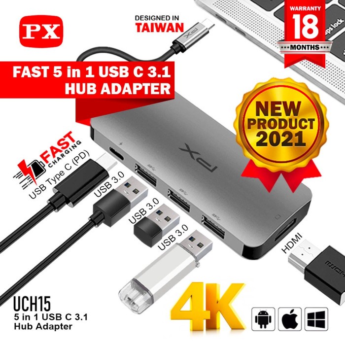 PX USB Hub Type C USB 3.0 HDMI 5in1 Fast Charging