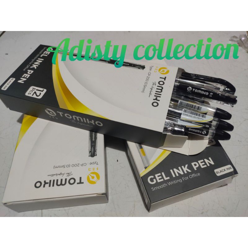 

Pulpen Gel ink Pen Hitam 0.5 Tomiko /pack isi 12 pcs