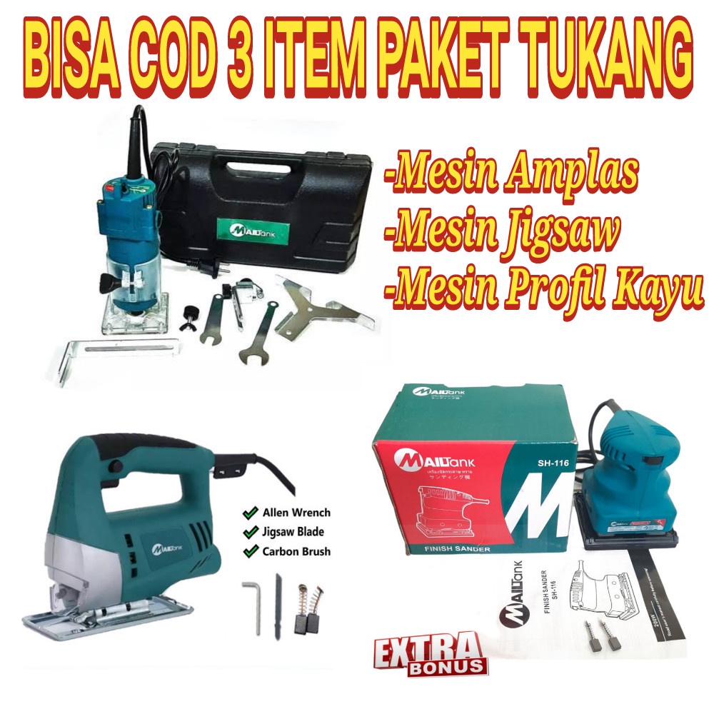 PROMO MANTUL SALE!!! PAKET (3 ITEM) TUKANG KAYU mesin jigsaw mailtank + mesin profil KAYU +mesin ampals sh-116 harga termurah