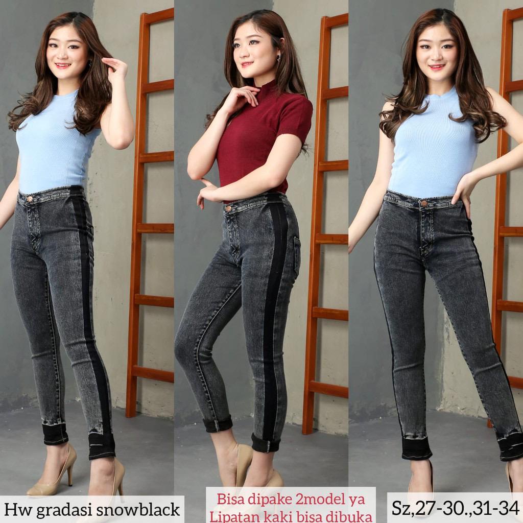 SENNA Celana Jeans Premium Highwaist List / Celana Pinggang Tinggi