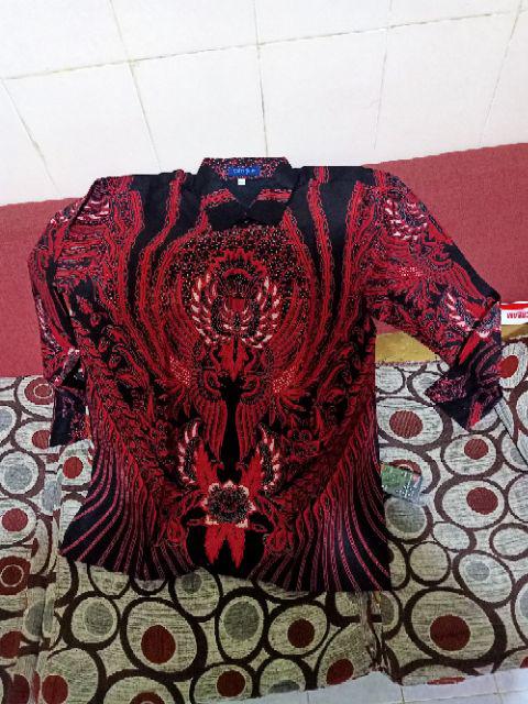 Hem Jumbo Xxxl Kemeja Batik Peksi Lengan Panjang Cakrawangsa Marun Full Furing Baju Pria