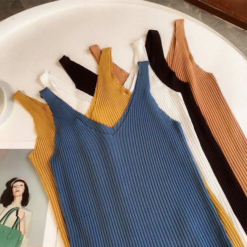 TankTop Wanita Polos Bahan Rajut Tengtop-Khaki