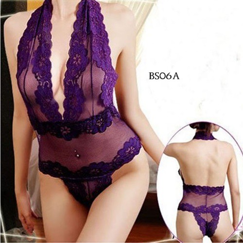 [READY STOCK] BAJU TIDUR SEXY BODYSUIT WANITA LINGERIE STOCKING SLEEPWEAR UNGU BS06A