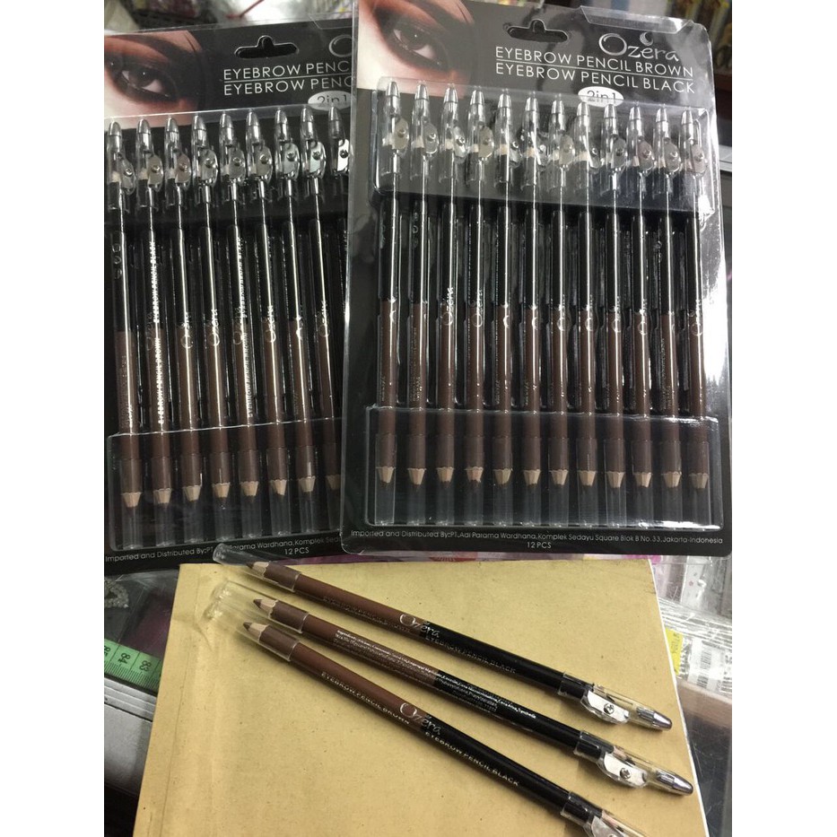 OZERA Pensil Alis 2in1, coklat dan hitam, BPOM