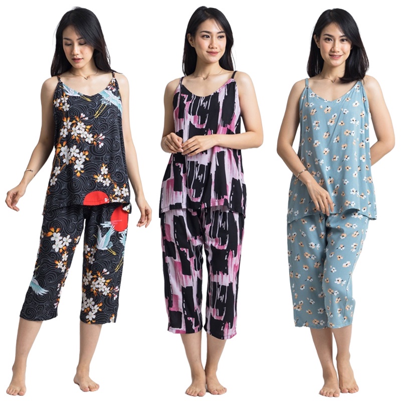 PDK MV STR Baju Tidur Wanita Piyama Dewasa Setelan Celana 7/8 78 Bahan Katun Rayon One Set Sleepwear