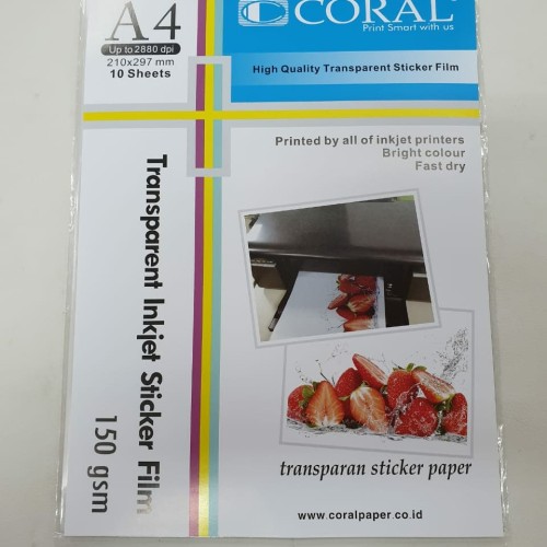 

Transparent Inkjet Sticker Film Coral A4 150 gsm