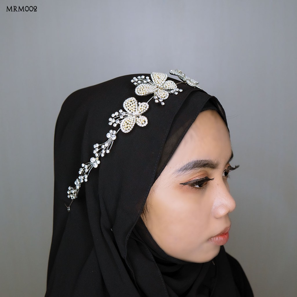 [SIAP KIRIM] WEDDING TIARA HIJABERS ACESORIS KUPU KUPU SILVER MRM002