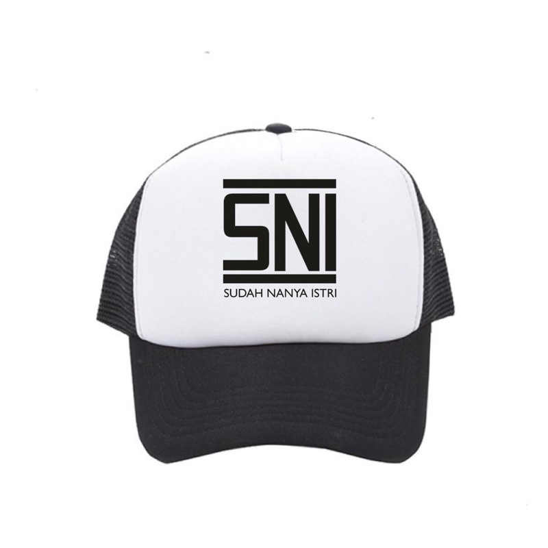 CUSTOM Topi Trucker Jaring SNI Hitam putih