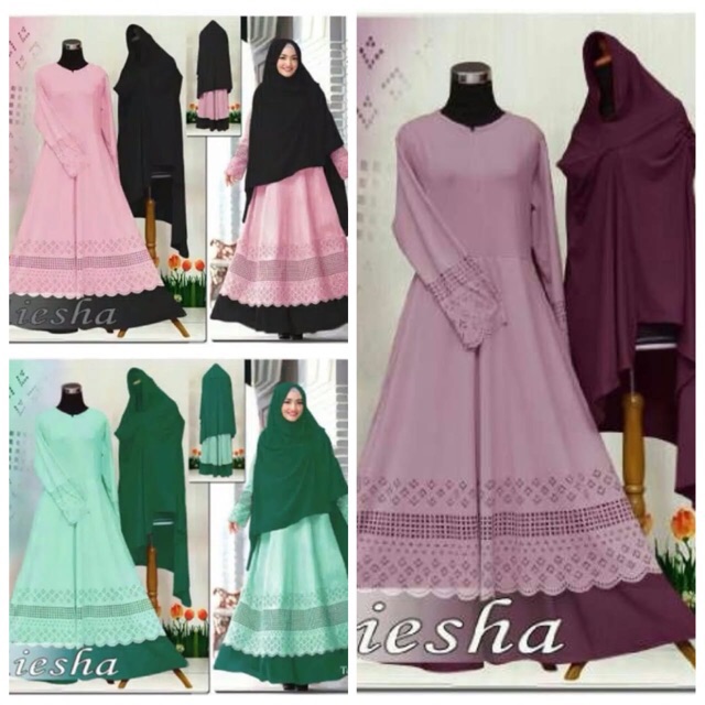 Hijab Modern Aiesha Syari Set 2in1 ( Dress Busui + Jilbab Bergo ) Maxi Busana Muslim Baju Gamis