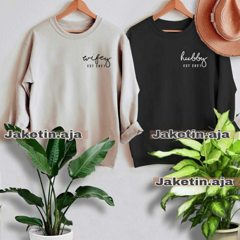 (S - 6XL)Sweater HUBBY WIFEY(CUSTOM TAHUN) DAY NIGHT KING QUEEN BIGSIZE OVERSIZE Crewneck COUPLE Jumbo Sweatshirt Korean Harajuku Women Fashion Matching Mom Dad