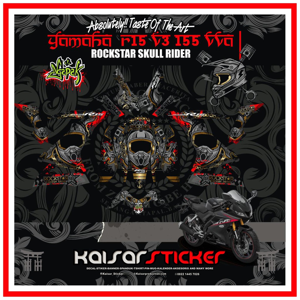 STICKER DECAL MOTOR YAMAHA R15 V3 GOLD GRAFIS SCULL FULL BODY