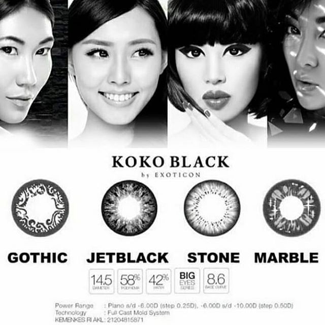 Softlens KOKO BLACK DIA 14.50mm MINUS STONE JET BLACK GOTHIC MARBLE (-3.25 S/D -6.00 ) MINUS/Lensa  Kontak/BS