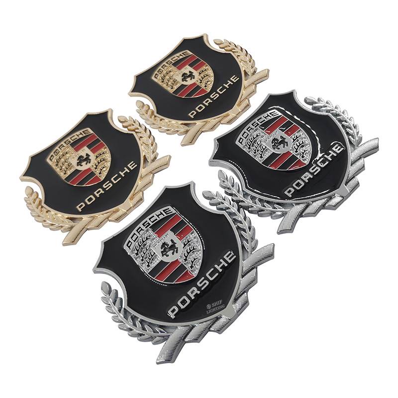 2 X Metal PORSCHE MOTORS Logo Car Auto Side Window Decorative Emblem Badge Sticker Decal For PORSCHE