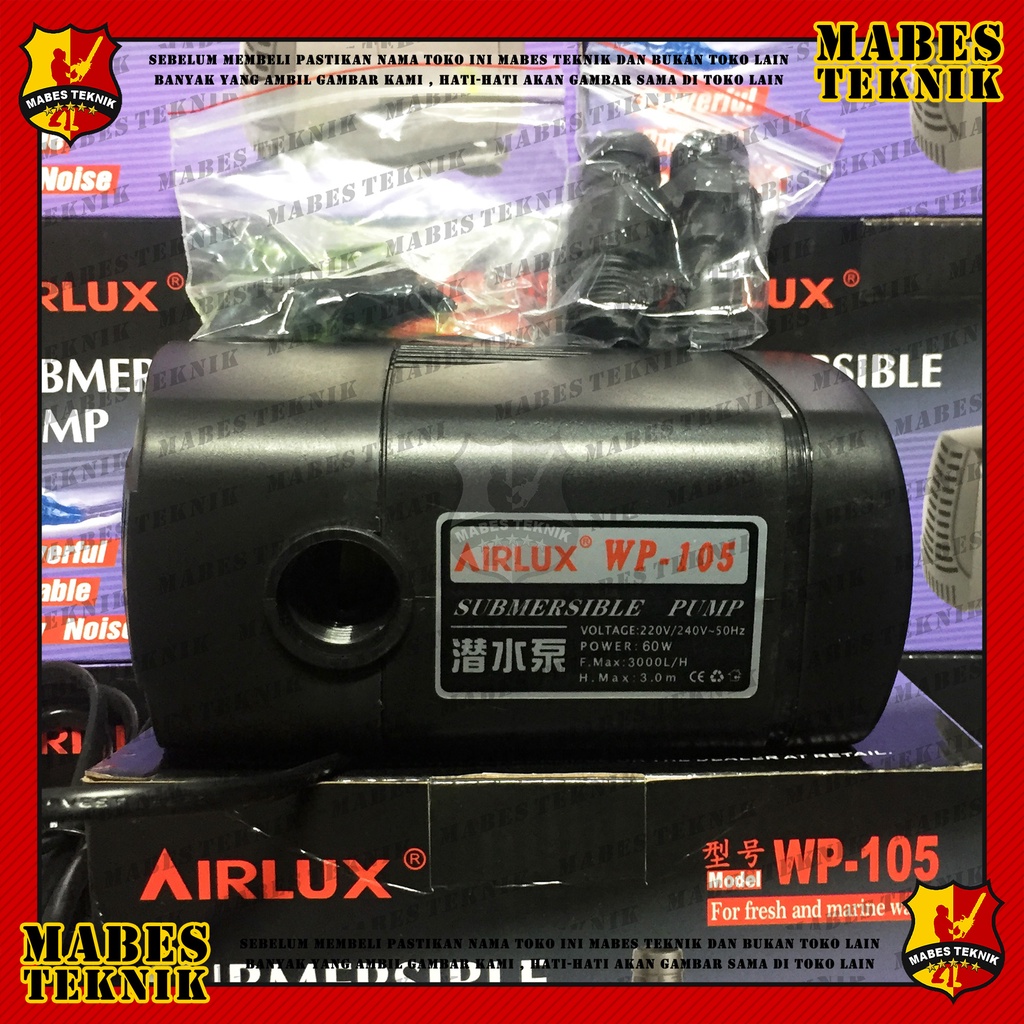 AIRLUX WP-105S / WP 105 S - POMPA AIR AQUARIUM / KOLAM IKAN - POMPA CELUP / HIDROPONIK / AIR MANCUR