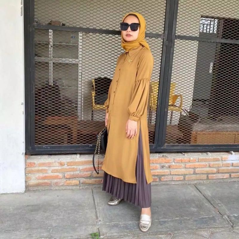 [GOOD QUALITY] TUNIK WANITA LENGAN BALON BAHAN MOSCREPE / DIANARA LONG TUNIK/ Atasan wanita muslim