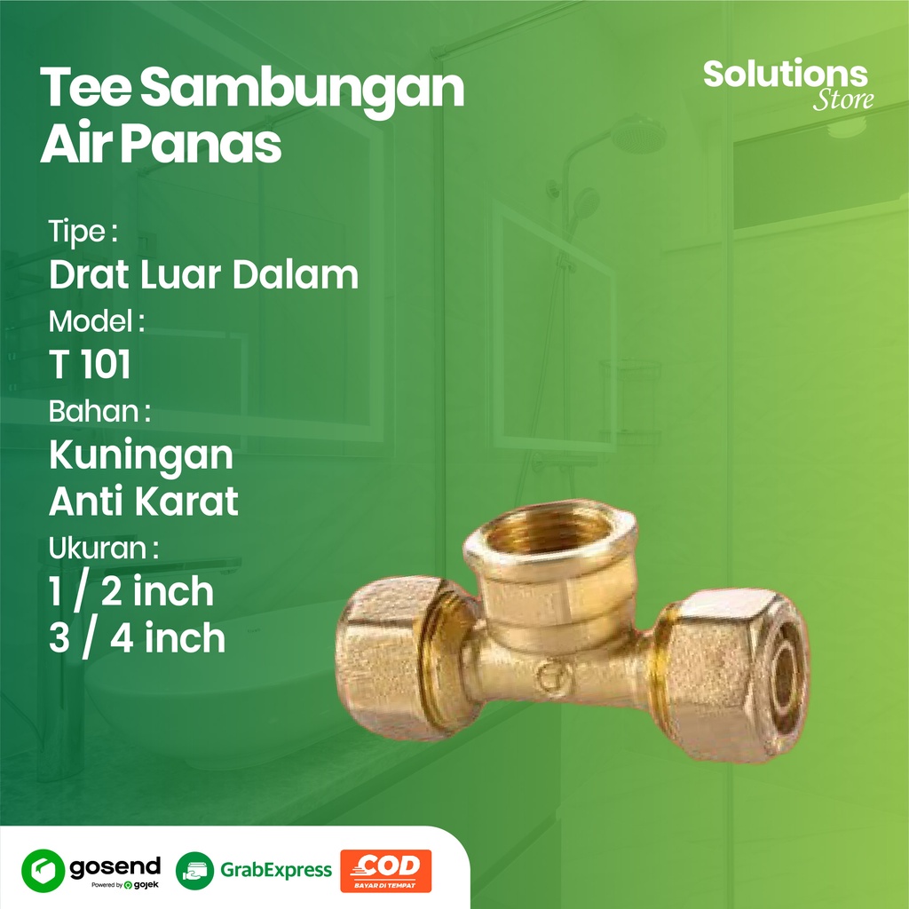 Tee Sambungan Air Panas , Tee Sambung 1/2 Inch Kuningan