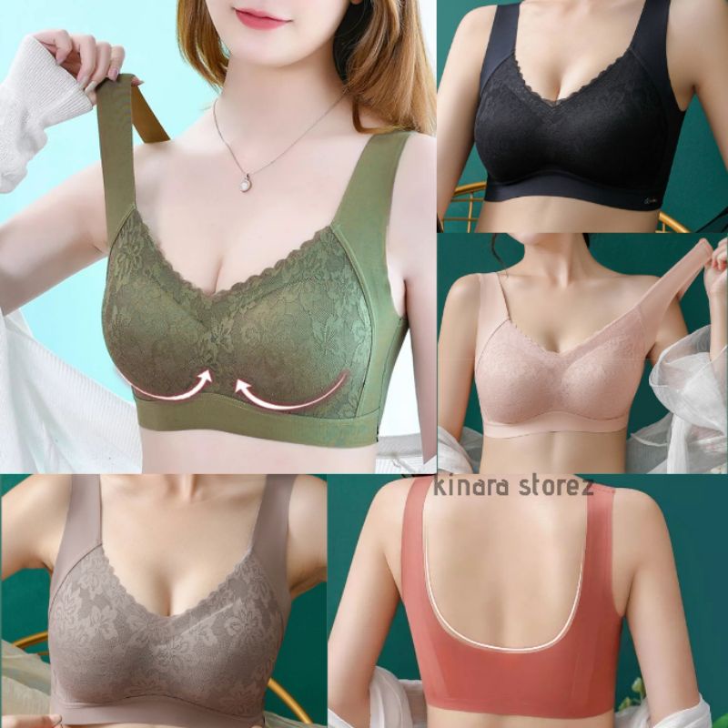 kinarastorez - bra push up tanpa kawat bralette seamless lace renda bunga 618