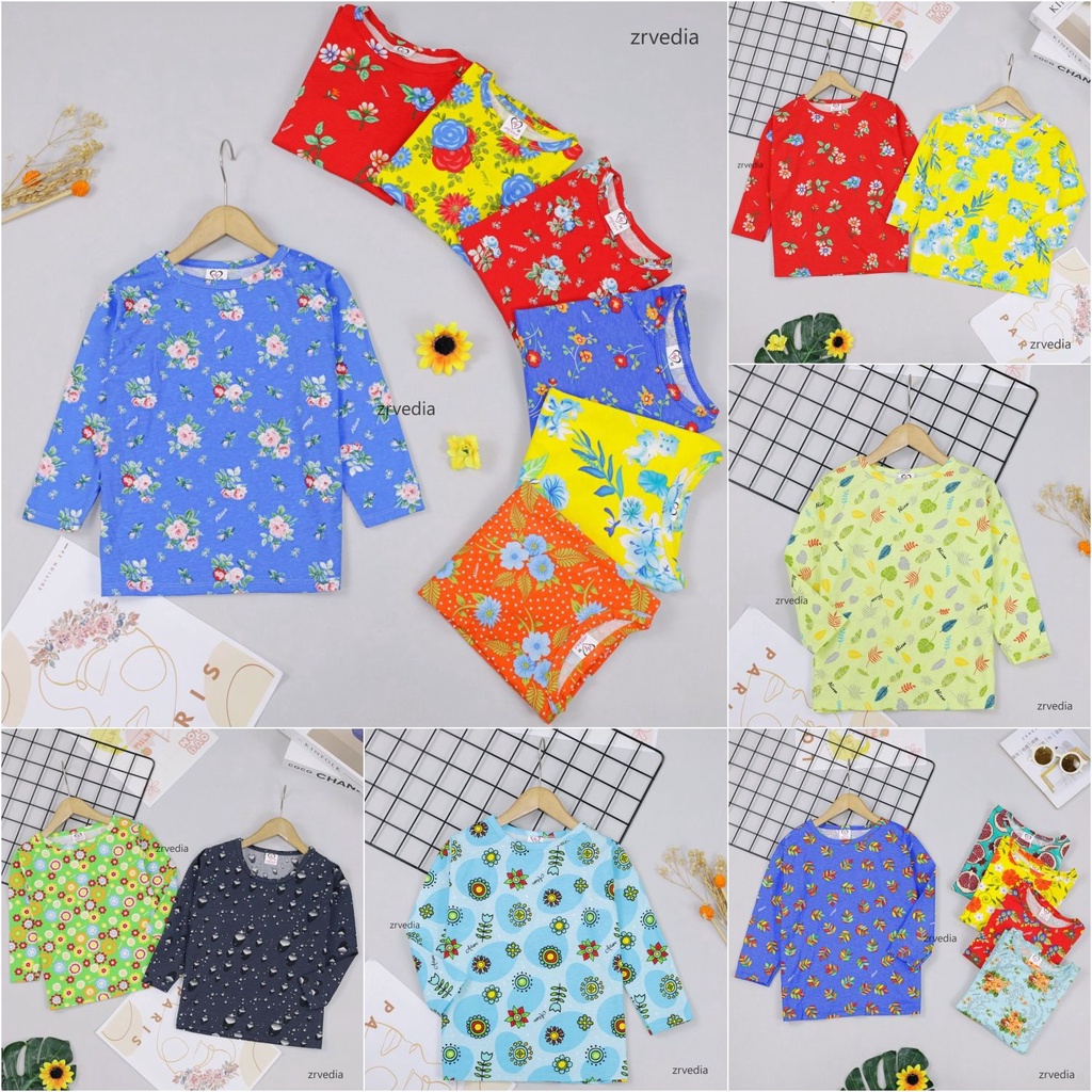 Kaos Motif Andin uk 1-5 Tahun / Baju Lengan Panjang Anak Perempuan Cewek Kaos Adem Murah Branded