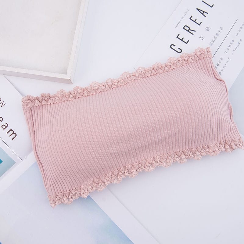 HC Bra Wanita Crop Top Bahan Halus Renda 6401 Bra Kait Simple Import Murah Bra Kemben Tanpa Tali-HC5980 PINK