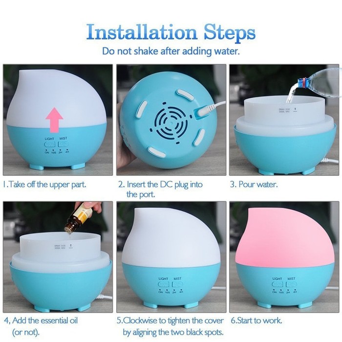 AKN88 - Waterdrop Air Humidifier Aroma Oil Diffuser Light 7 Colours -300 ml