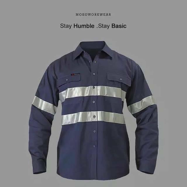 PAKAIAN TAMBANG / KEMEJA WERPACK PROYEK / BAJU SAFETY KERJA PRIA WANITA MOKOWORKWEAR BIRU DONGKER