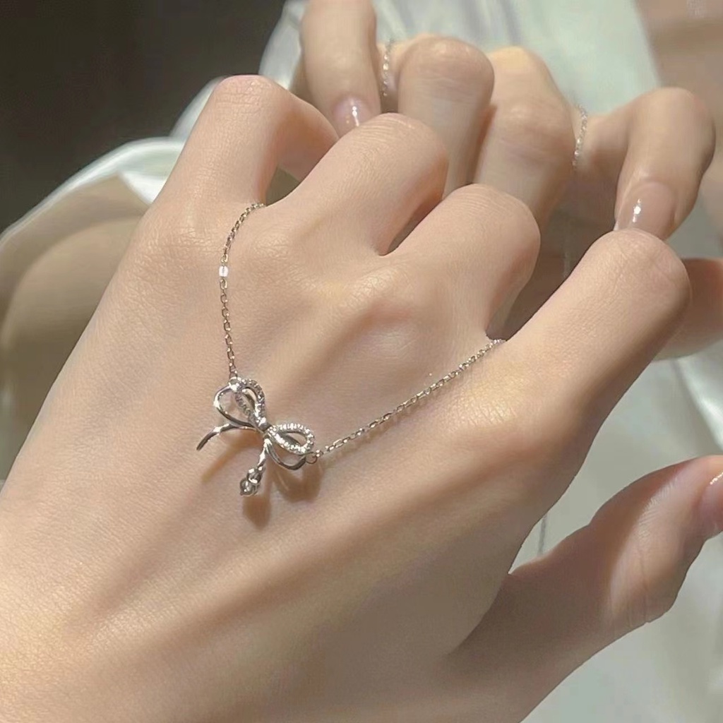 IFYOU Kalung Choker Desain Pita Aksen Berlian Warna Silver Gaya Korea Untuk Wanita