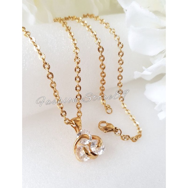 Kalung Permata Zircon Impor Bunga fashion titanium Kalung bestquality Cantik Elegant Titanium Premium dewasa fashion Antikarat rantai Nuri bunga ukir