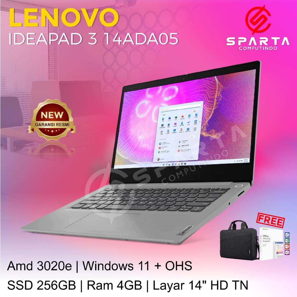 Lenovo IdeaPad Slim 3 14ADA05 AMD 3020e 4GB 256GB SSD 14 Win11+OHS 2021 Platinum Grey