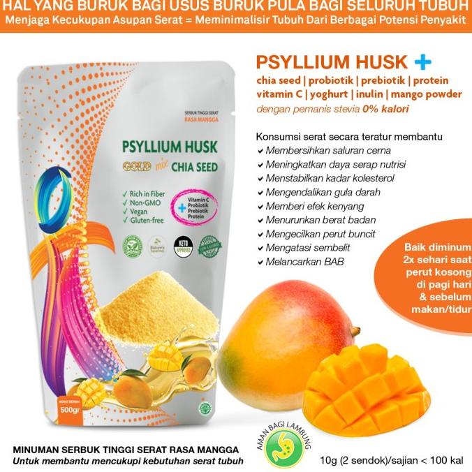 

PSYLLIUM CHIA SEEDS VITAMIN C PROTEIN PROBIOTIK | RASA MANGGA |500 gr