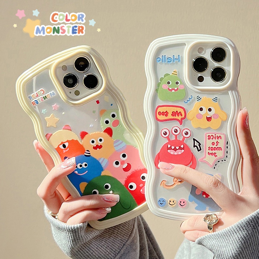 Monster Kartun Lucu 2in1 Twist Edge Transparan Lembut Phone Case Cover Untuk Iphone X XR XS 11 12 13 14 PLUS Pelindung PRO MAX