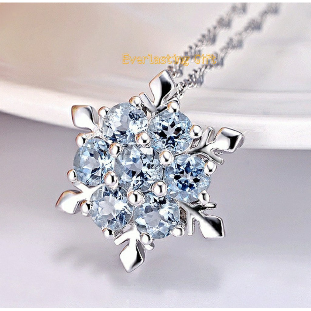 Kalung Perak Korean Sytle Dengan Liotin Snowflake Biru