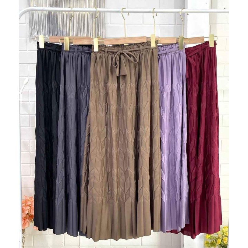 ROK PLISKET WANITA MAYUNG KOSHIBO CREPE PREMIUM TALI LONCENG PANJANG 100 CM KEKINIAN