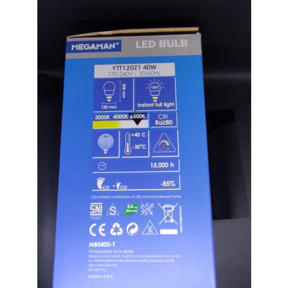 MEGAMAN LAMPU BULB LED 40 WATT PUTIH,SNI TEKNOLOGI GERMAN