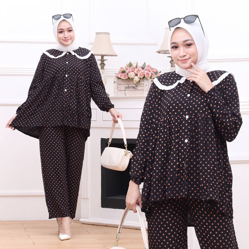 Poka Setelan Rayon Wanita Lengan Panjang Baju One Set Daily Fashion Kekinian