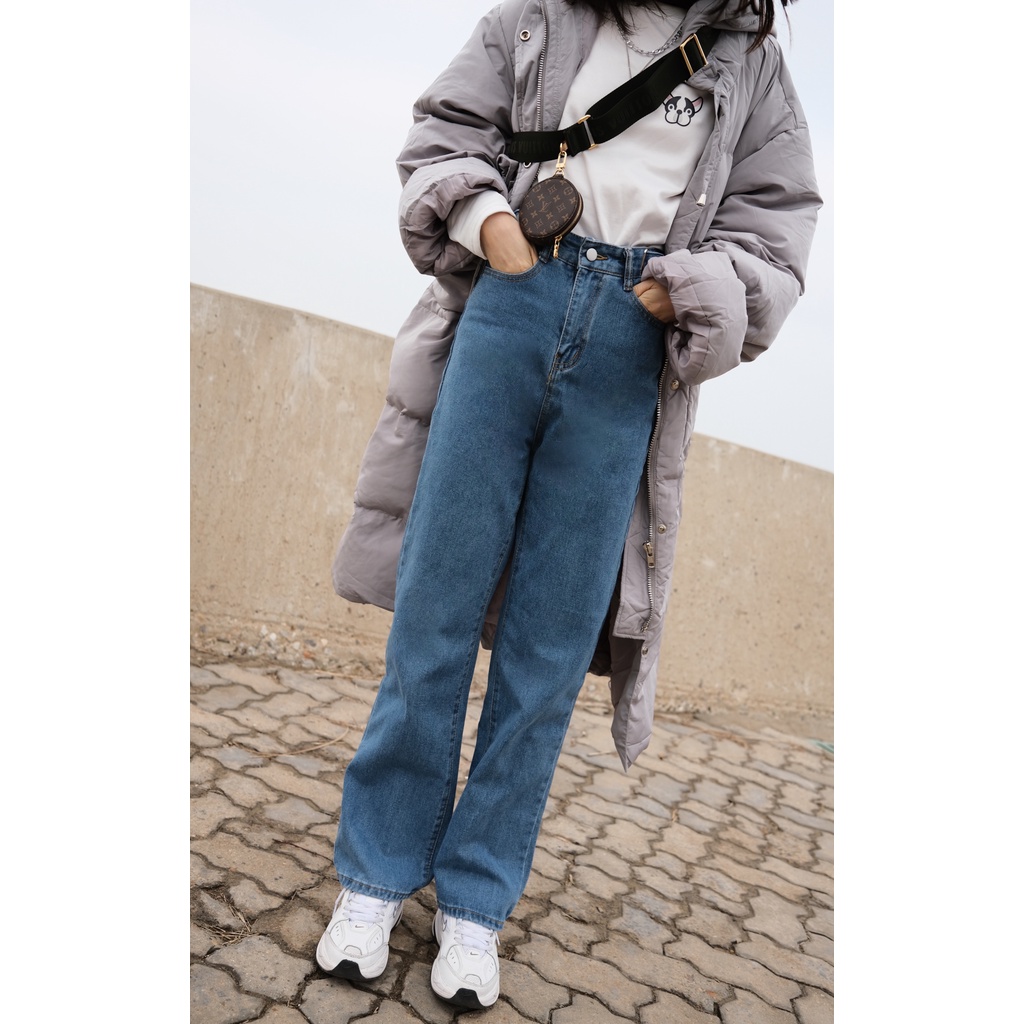 Jeans Kaki Lebar Pinggang Tinggi Longgar Baru Untuk Wanita
