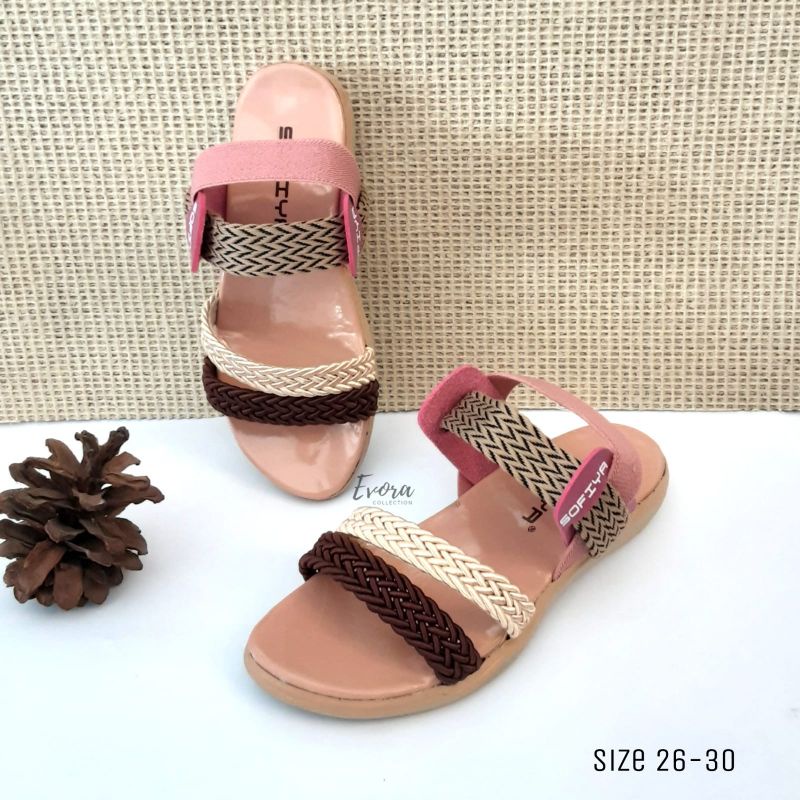 Sandal anak perempuan tali belakang slop rajut | sandal tali anak cewek slop