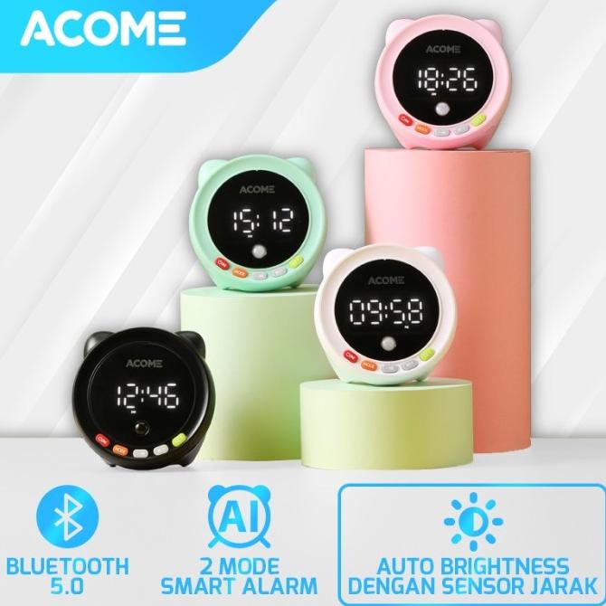 ------] ACOME Speaker Bluetooth 5.0 Dual Smart Alarm Auto Brightness Sensor A9