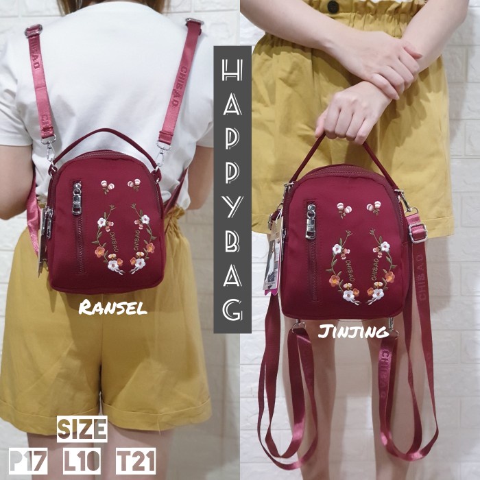 PROMO TAS CHIBAO BORDIR BUNGA 3IN1 RANSEL SELEMPANG JINJING CB5857-11