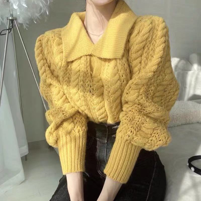 #Sisjuly# Wanita Korea Baru Industri Berat Twist Pullover Longgar Sweater Rajut Berongga Wanita