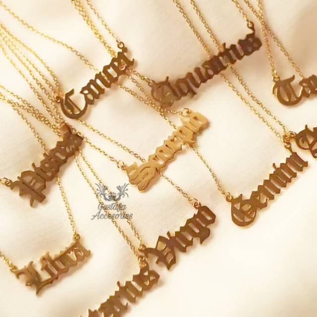 Kalung Liontin Titanium Gold / Silver Lapis Emas 24K Custom Inisial Zodiak Nama Huruf Cantik wanita