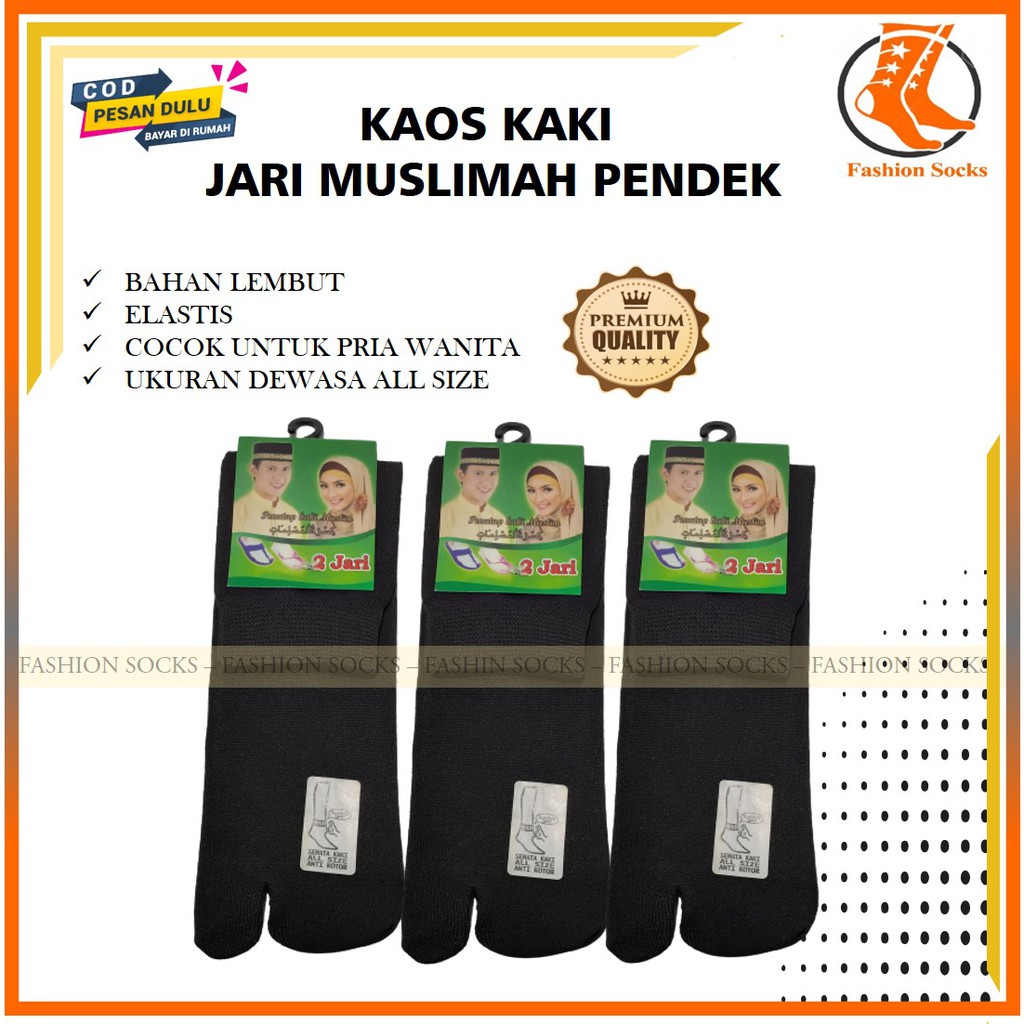 ISI 3 PASANG Kaos Kaus Kaki Jempol Dua Jari Perempuan Wanita Pria Muslimah Hijab Syari Pendek Hitam 