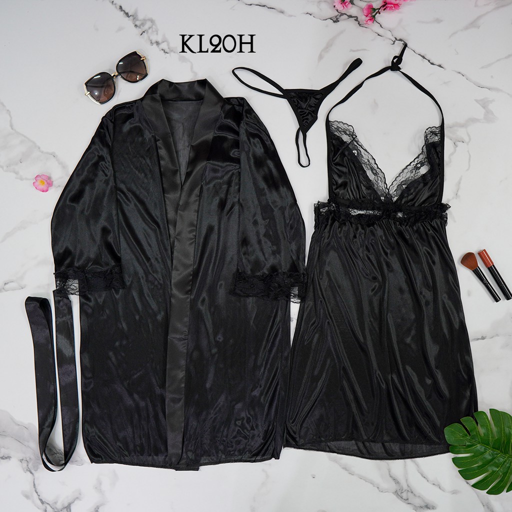 [PRODUK FAVORIT] PIYAMA KIMONO BAJU TIDUR WANITA DEWASA HITAM KL20H