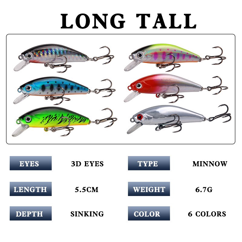 5.5cm / 6.7g Umpan Pancing Ikan Minnow Imitasi Bahan Keras