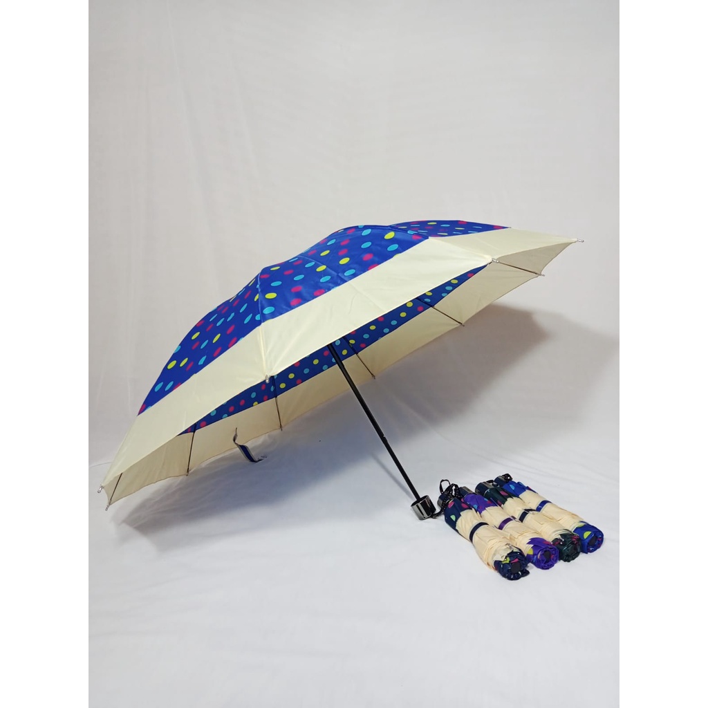 Payung Lipat 3 Ukuran Besar 27 inch KOREA Motif Polkadot 10 Jari - LPT3B