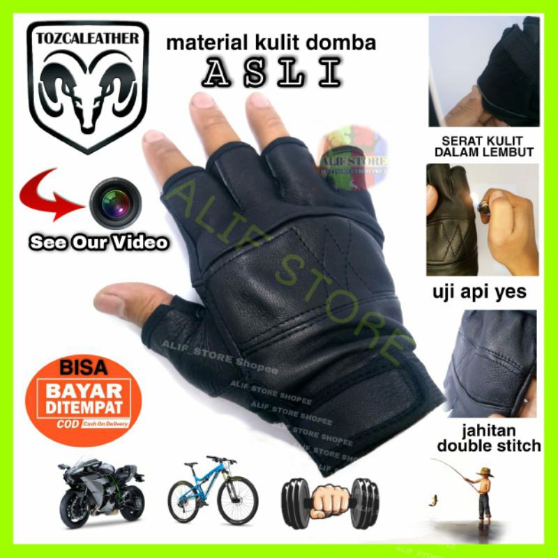 GET NOW Sarung Tangan Kulit Asli setengah jari original motor Pria daily man Gloves