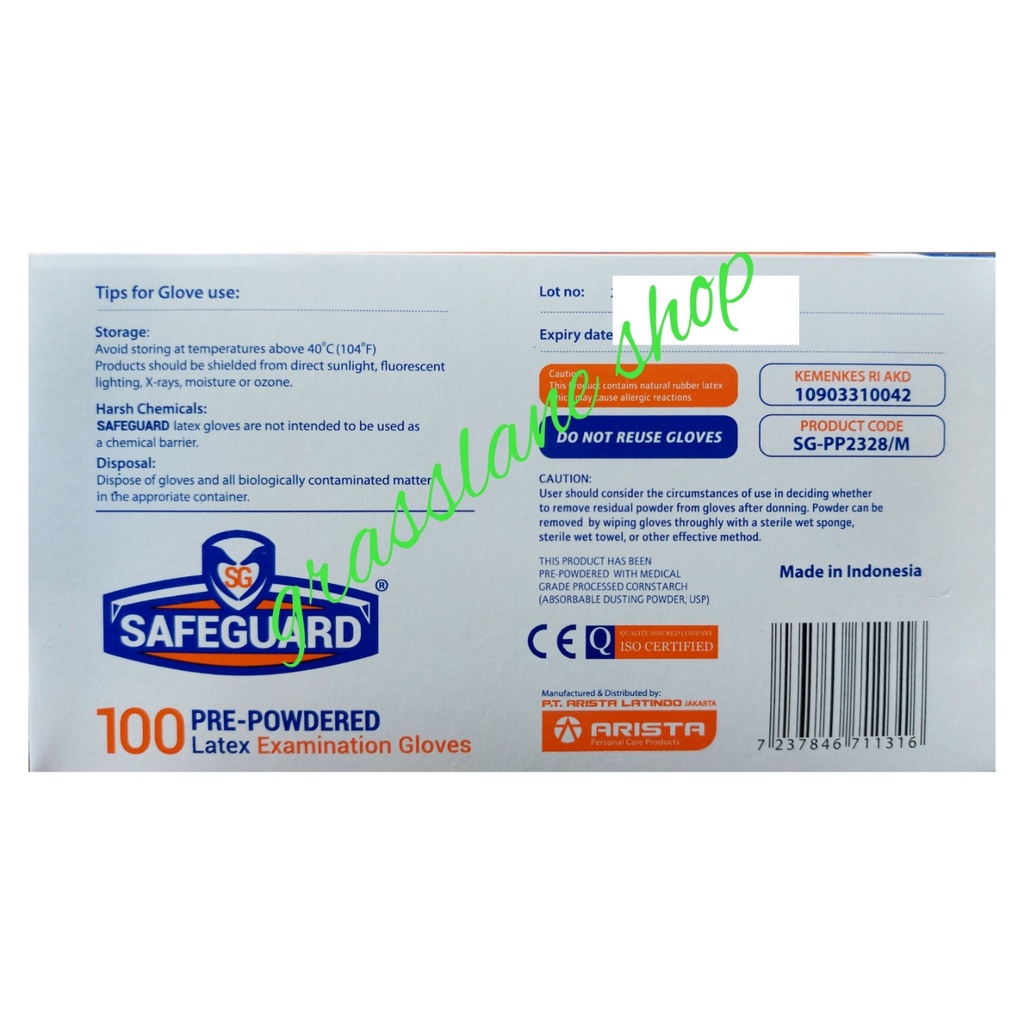 Safeguard Glove Sarung Tangan Latex Gloves 100 pcs Powdered